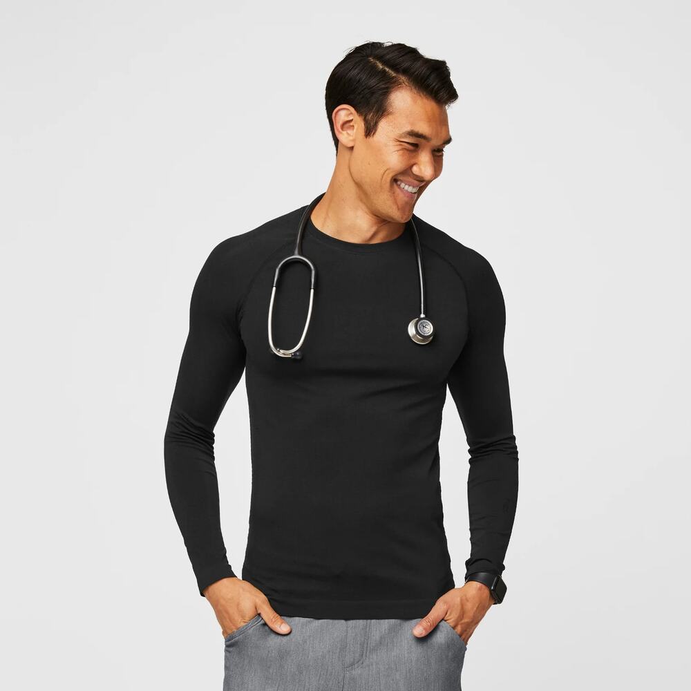Figs Men's LARGE Makato Black Seamless Long Sleeve Underscrub Shirt